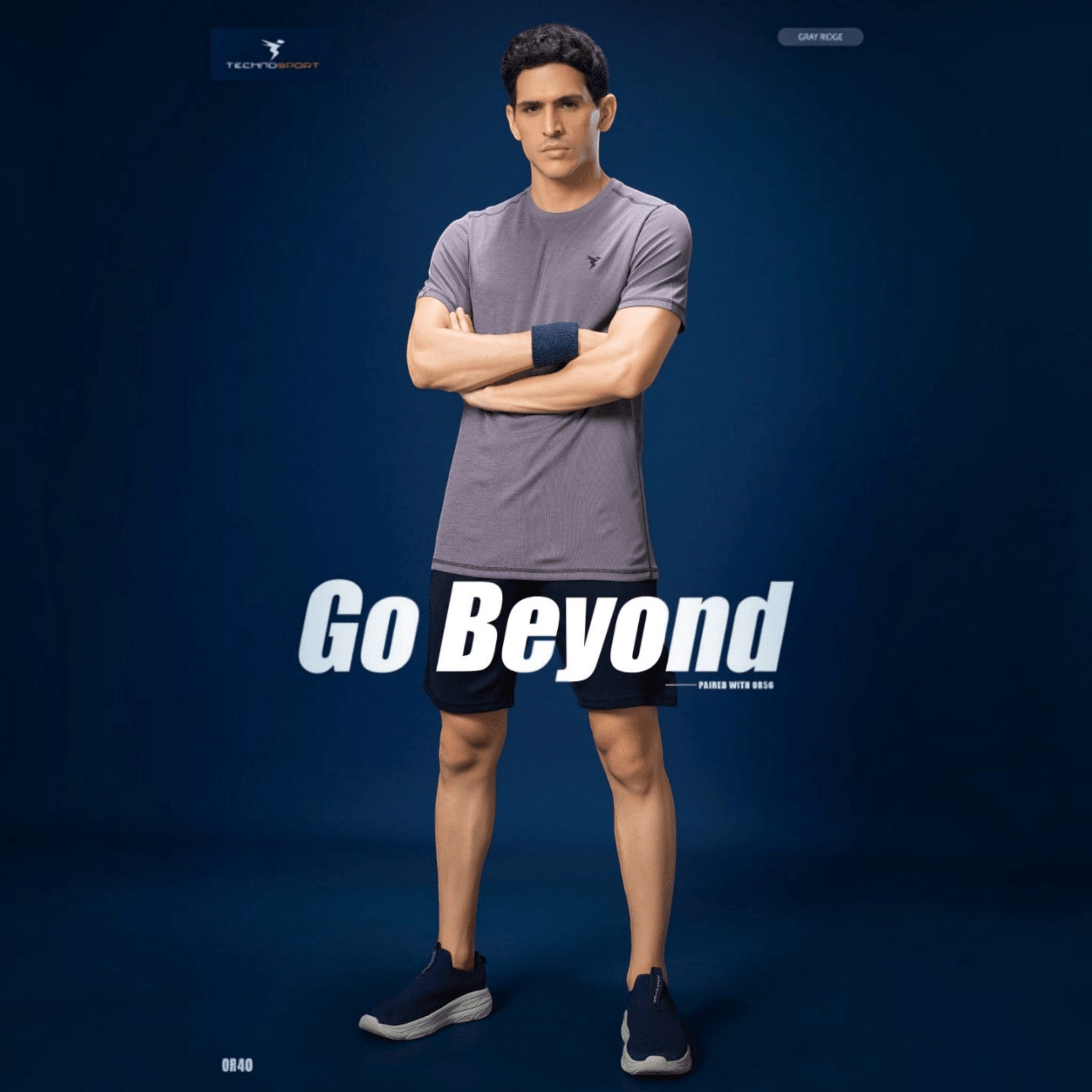 City Center Technosport grey athletic slim fit crew neck t-shirt with moisture-wicking performance fabric on a model