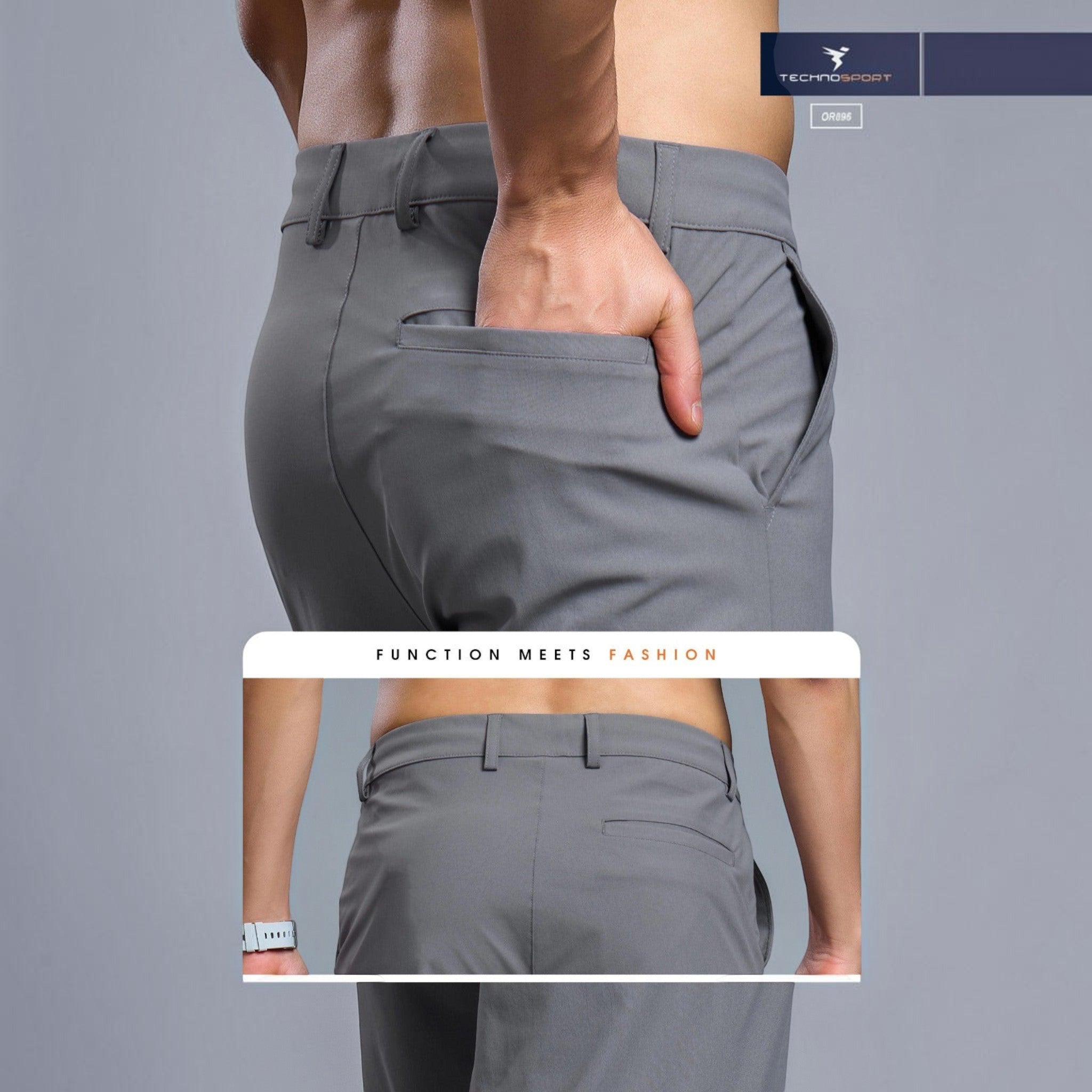 City Center Technosport DuraCool+ grey stretch casual trousers featuring a slim fit and back pocket detail