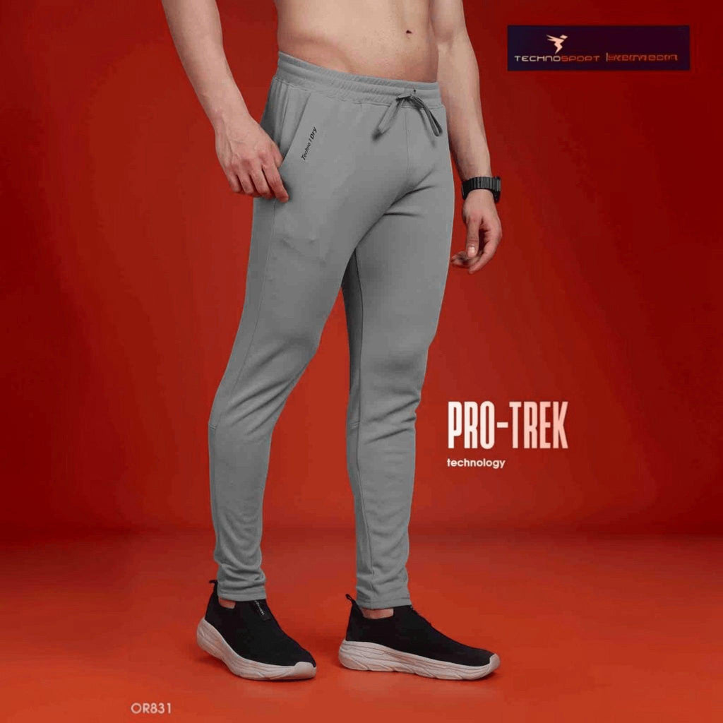City Center Technosport men's grey slim-fit performance track pants with moisture-wicking TechnoDry fabric