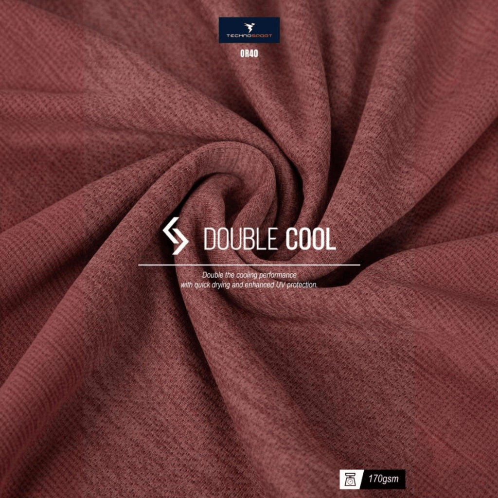 City Center Technosport maroon performance t-shirt fabric with Double Cool moisture-wicking and UV protection technology