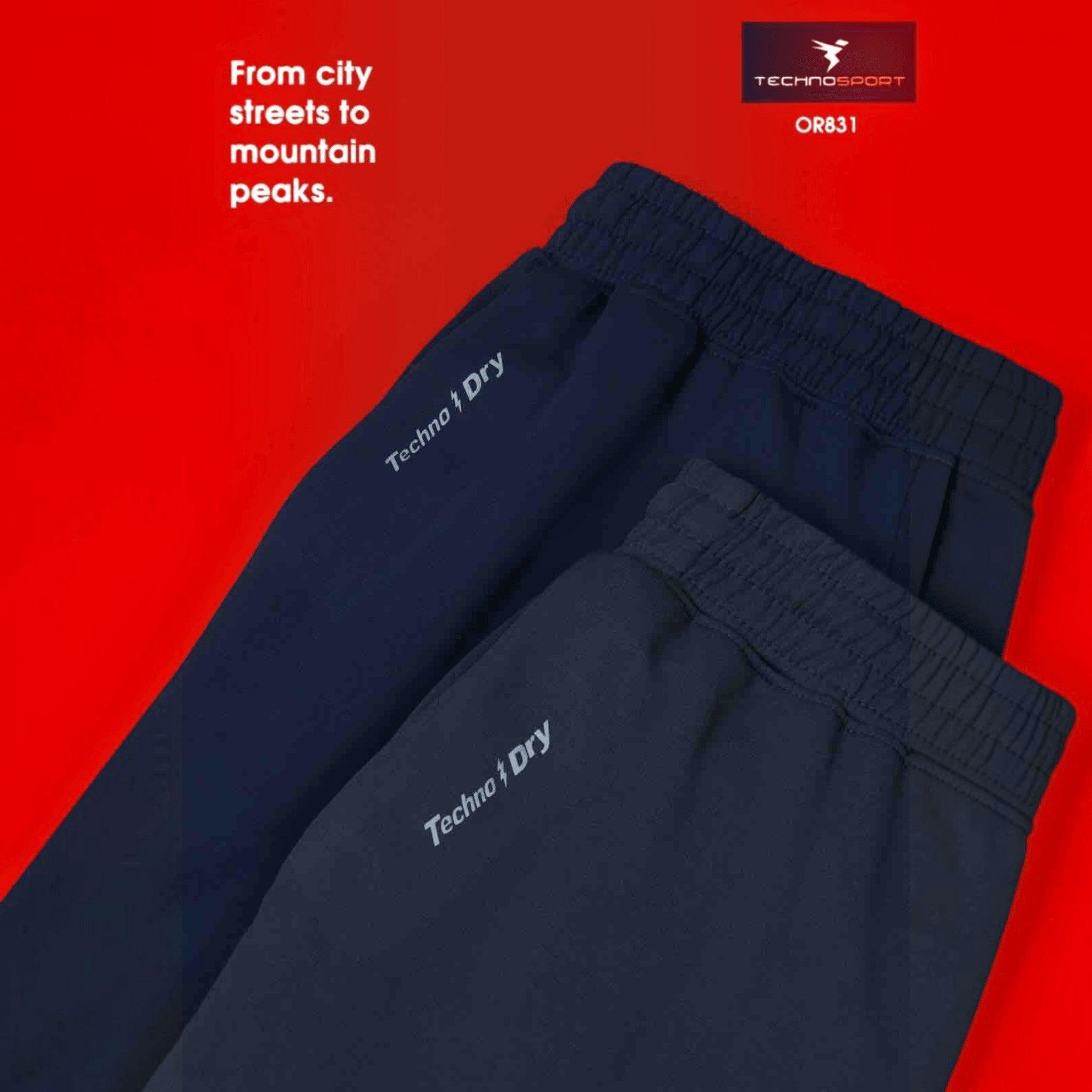 City Center Technosport men's slim fit performance track pants in navy blue with TechnoDry moisture-wicking fabric