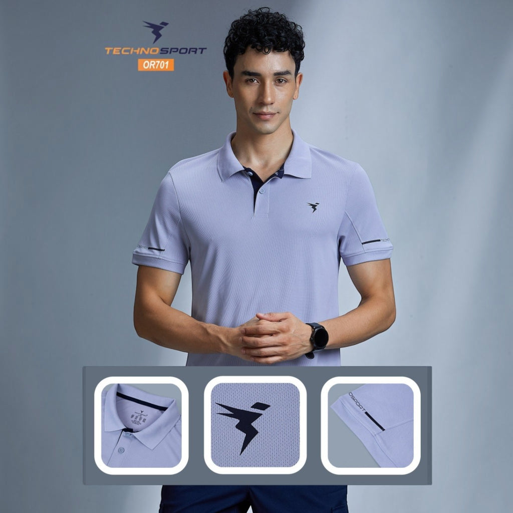 City Center OR701 Technosport men's light purple performance polo shirt with moisture-wicking breathable mesh fabric