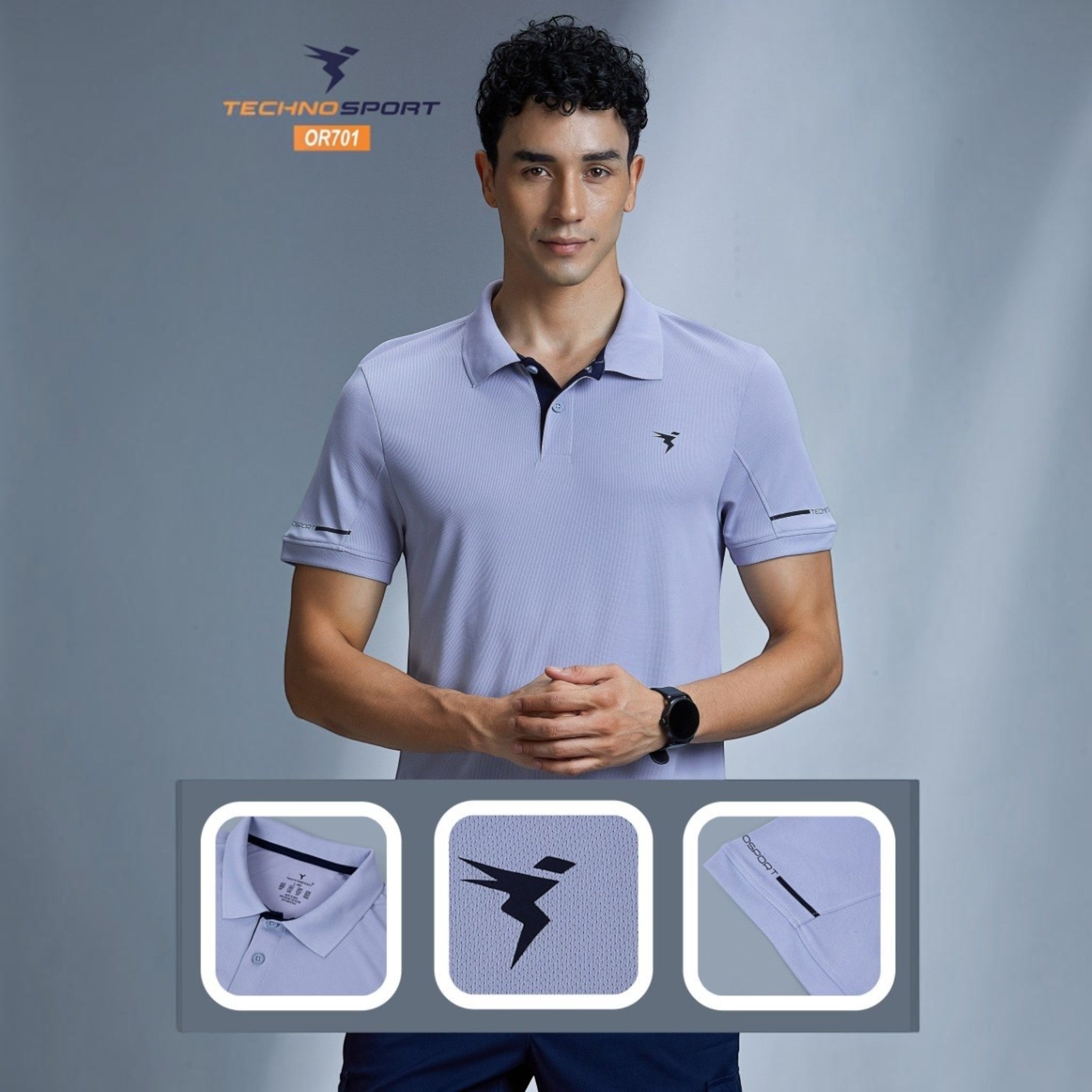 City Center OR701 Technosport men's light purple performance polo shirt with moisture-wicking breathable mesh fabric