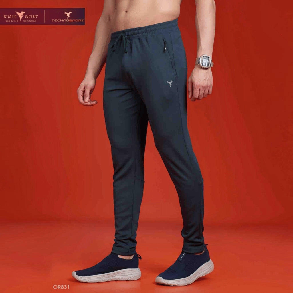 City Center Technosport men's slim fit dark grey performance track pants with moisture-wicking fabric and drawstring
