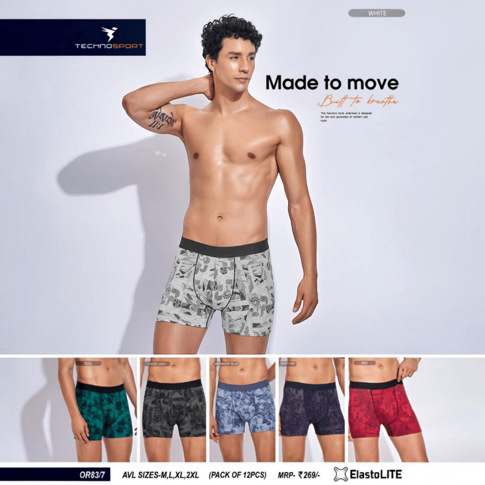 City Center Technosport Men’s Trunk OR83 featuring ElastoLITE fabric with all-over print and soft elastic waistband.