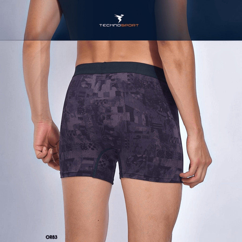 City Center Technosport men's trunk in dark grey with all-over geometric print and a comfortable elastic waistband.