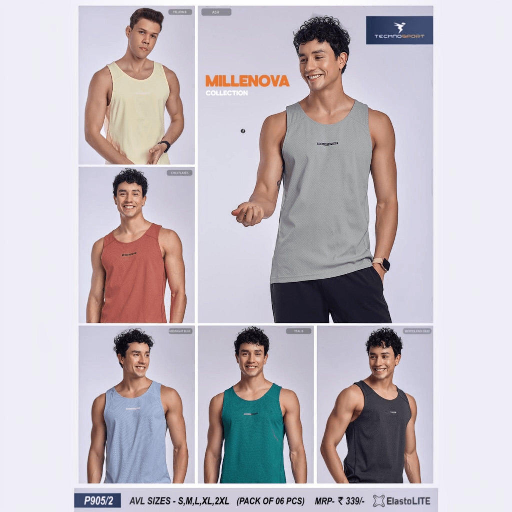 City Center TECHNOSPORT Millenova sleeveless athletic tank tops in various colors featuring breathable ElastoLITE fabric