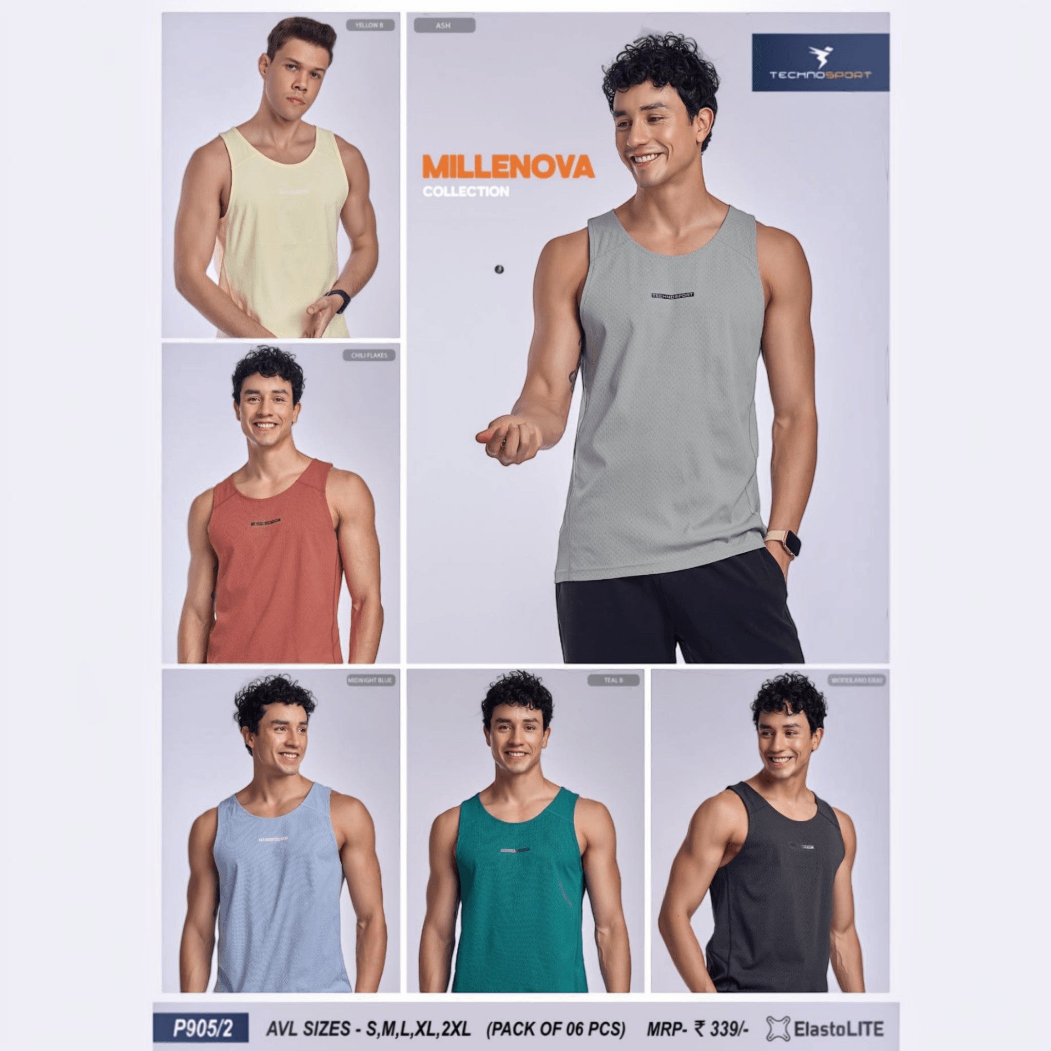 City Center TECHNOSPORT Millenova sleeveless athletic tank tops in various colors featuring breathable ElastoLITE fabric