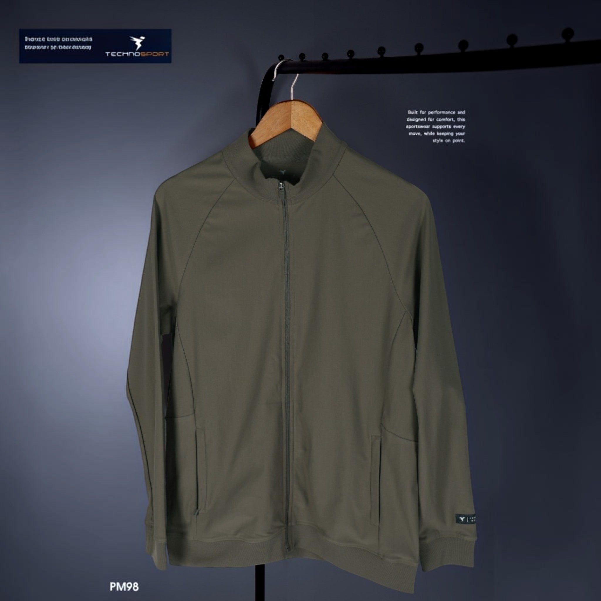 City Center Technosport DuraCool+ olive green high-neck jacket with full zip and moisture-wicking fabric.