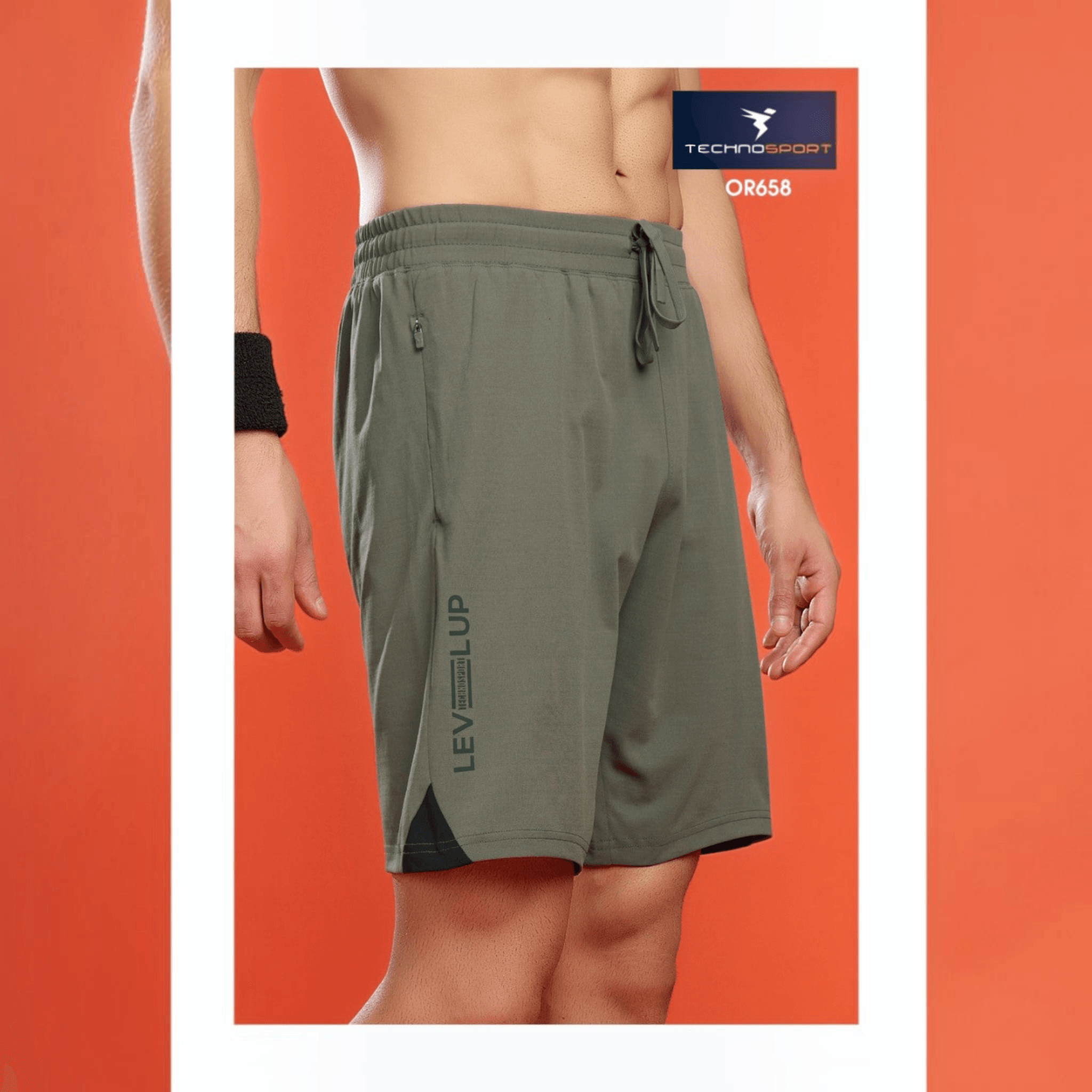 City Center Technosport olive green 4-way stretch activewear shorts with drawstring waist and side pocket detail