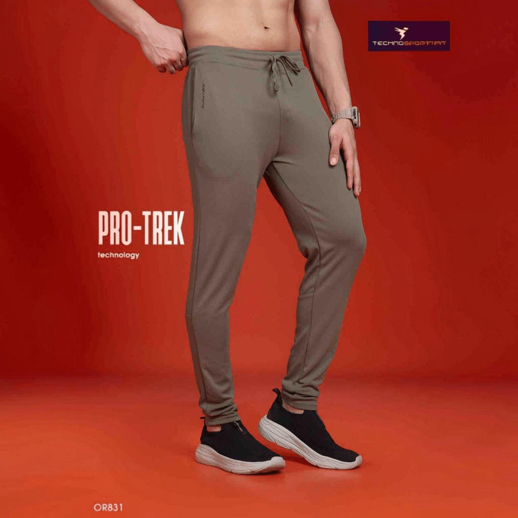 City Center Technosport mens olive green slim fit performance track pants with moisture-wicking fabric and drawstring
