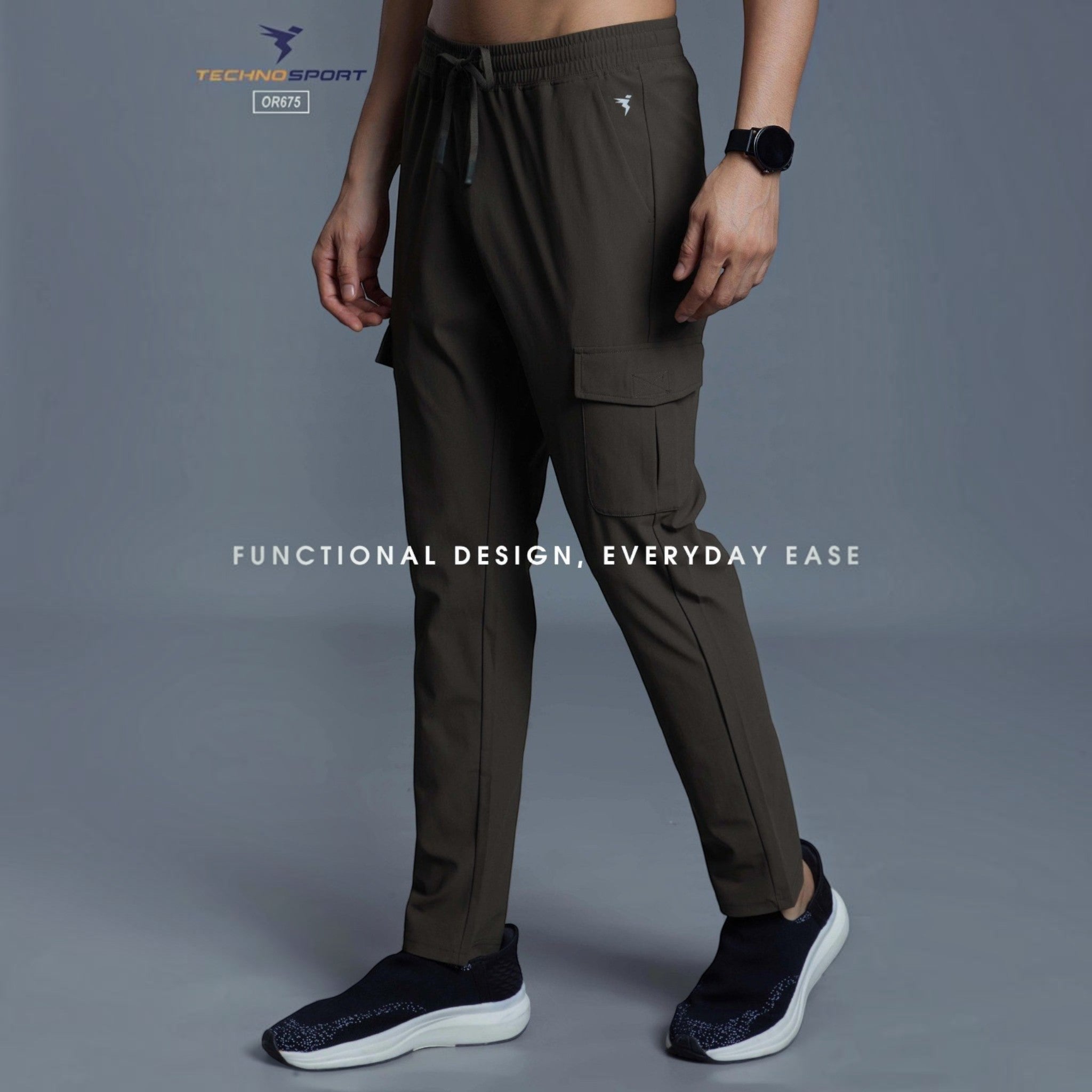 City Center Technosport OR675 dark olive tapered track pants with cargo pockets and elastic drawstring waistband