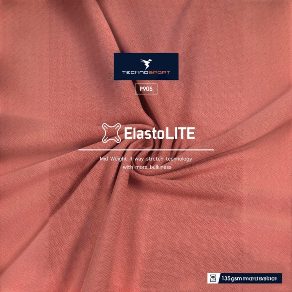 City Center TECHNOSPORT Millenova pink ElastoLITE fabric swatch showing 4-way stretch texture and lightweight quality.