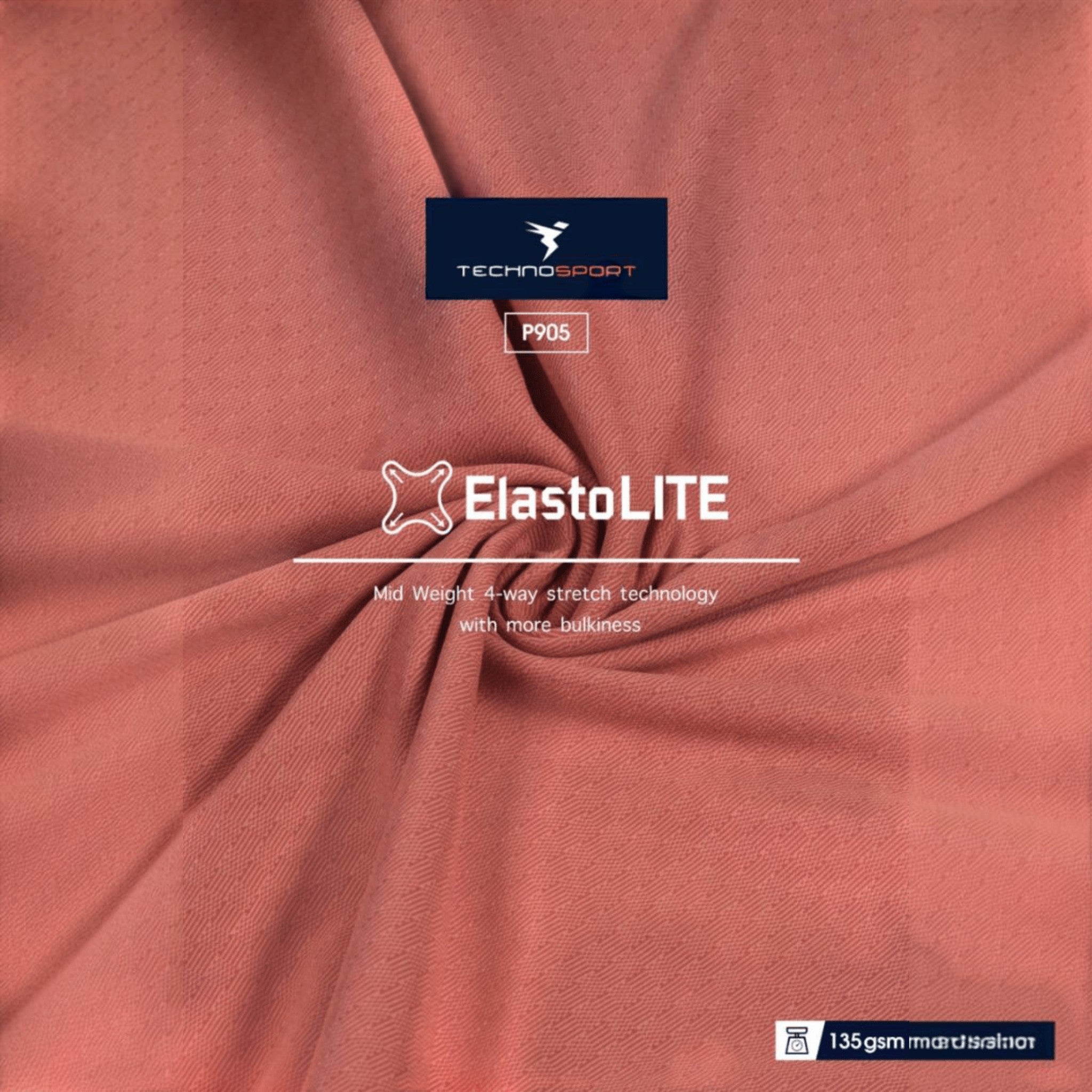 City Center TECHNOSPORT Millenova pink ElastoLITE fabric swatch showing 4-way stretch texture and lightweight quality.