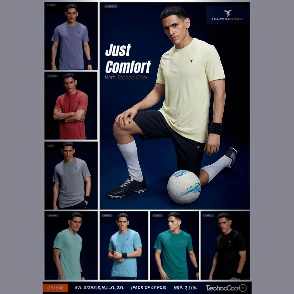 City Center Technosport TechnoCool+ slim fit crew neck t-shirts in various solid colours for athletic performance.