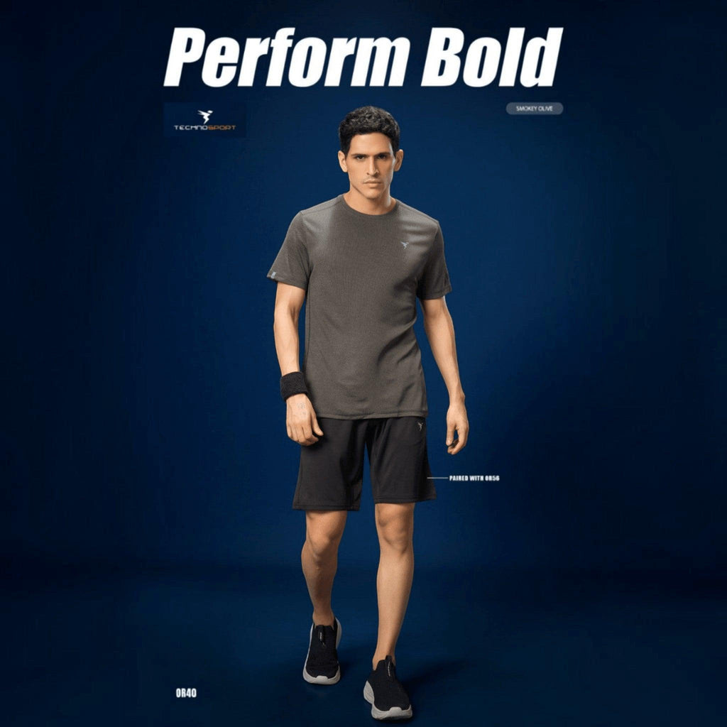 City Center Technosport athletic slim fit crew neck t-shirt in smokey olive with moisture-wicking performance fabric