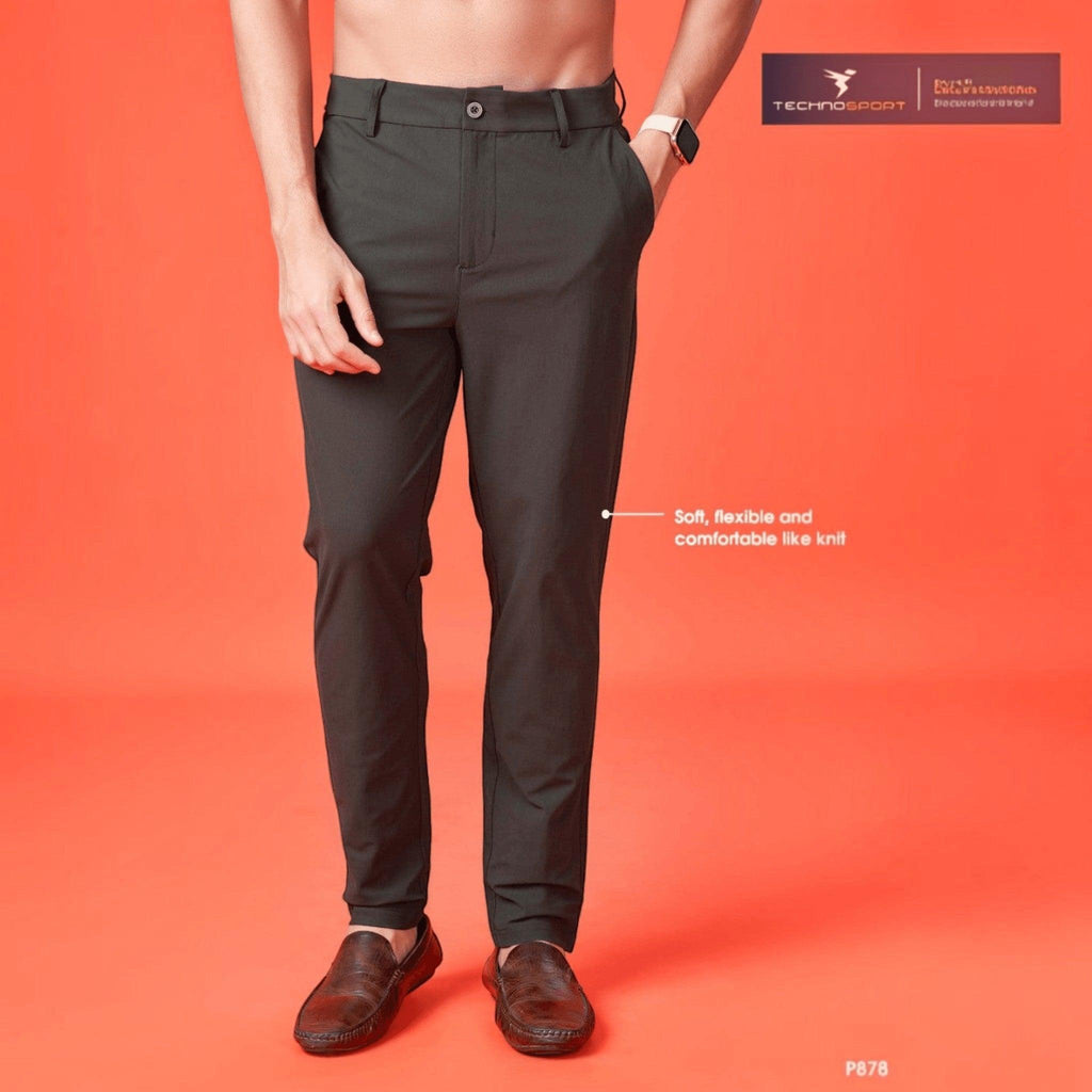 City Center Technosport Duracool+ solid dark grey 4-way stretch casual trousers with a regular fit on a model.