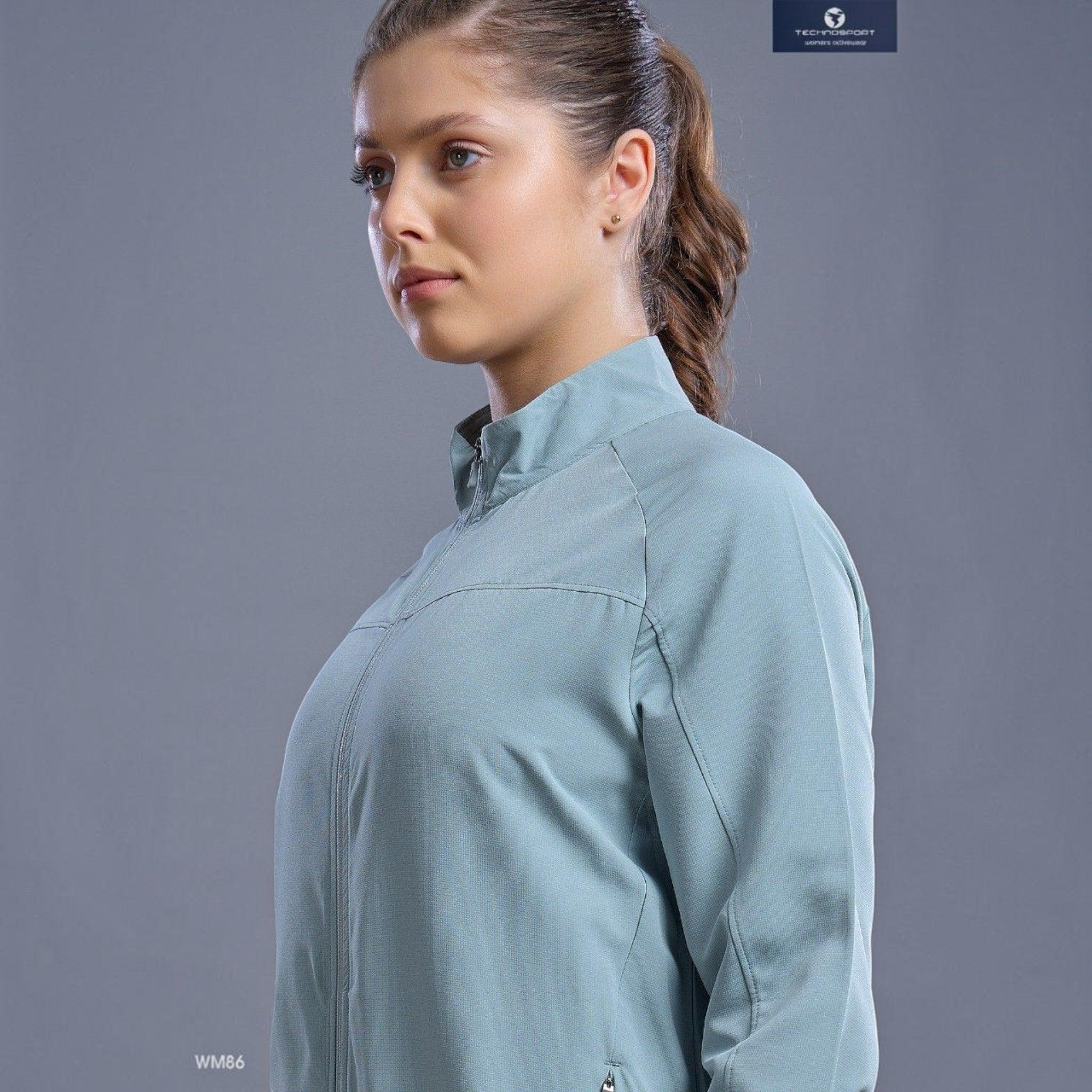 City Center Technosport WM86 women's light blue zip-up athletic jacket with a high collar on a model