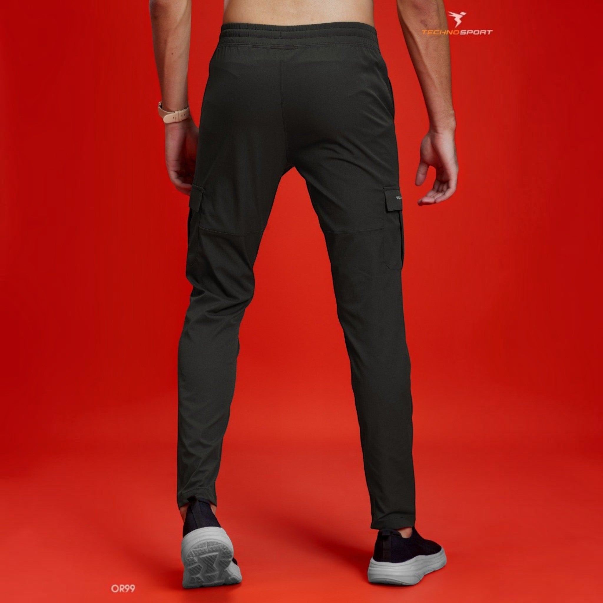 City Center Technosport TS Flexi solid woven cargo pants in dark green, featuring a straight fit and side pockets.