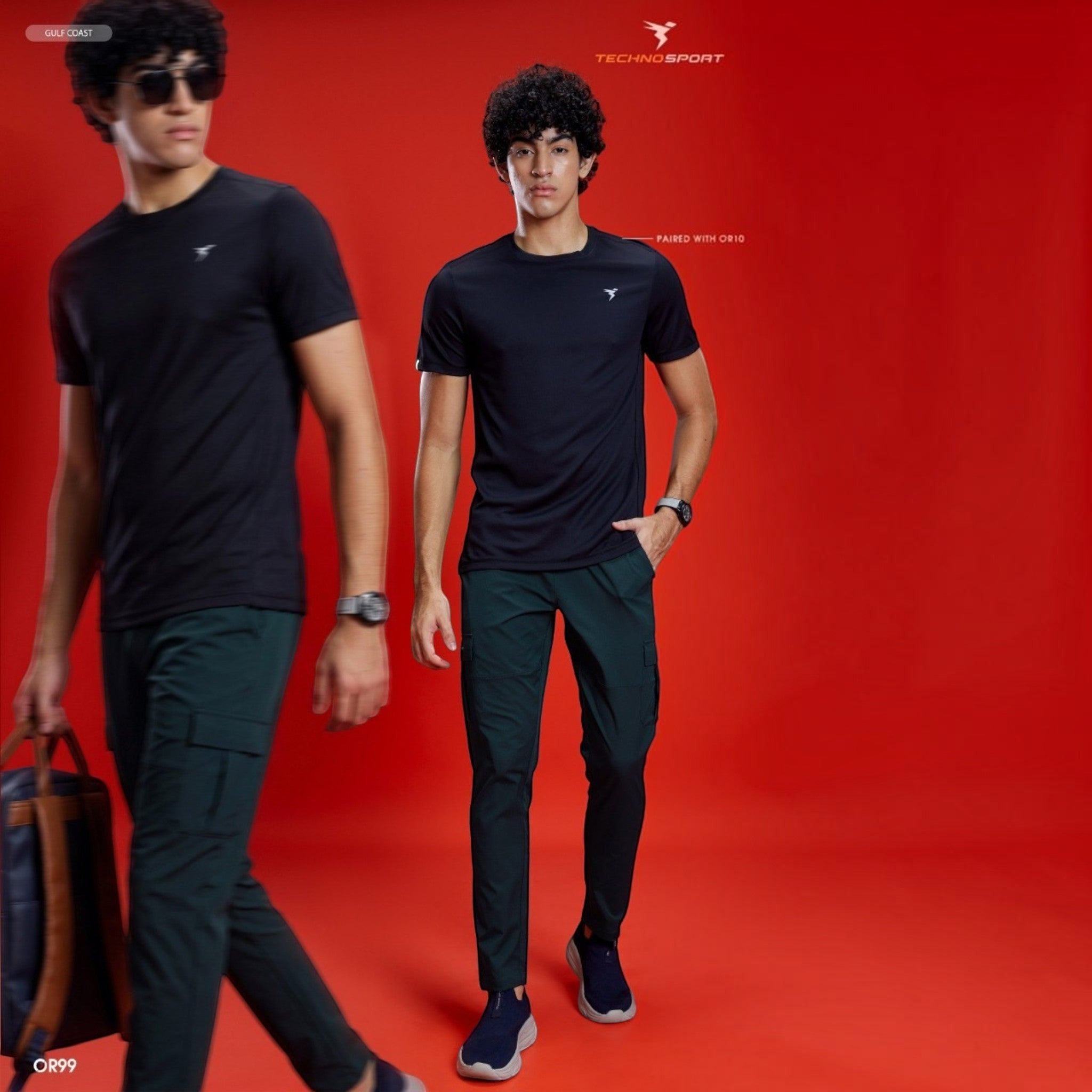 City Center Technosport TS Flexi solid woven dark green cargo pants with straight fit and functional pockets on model