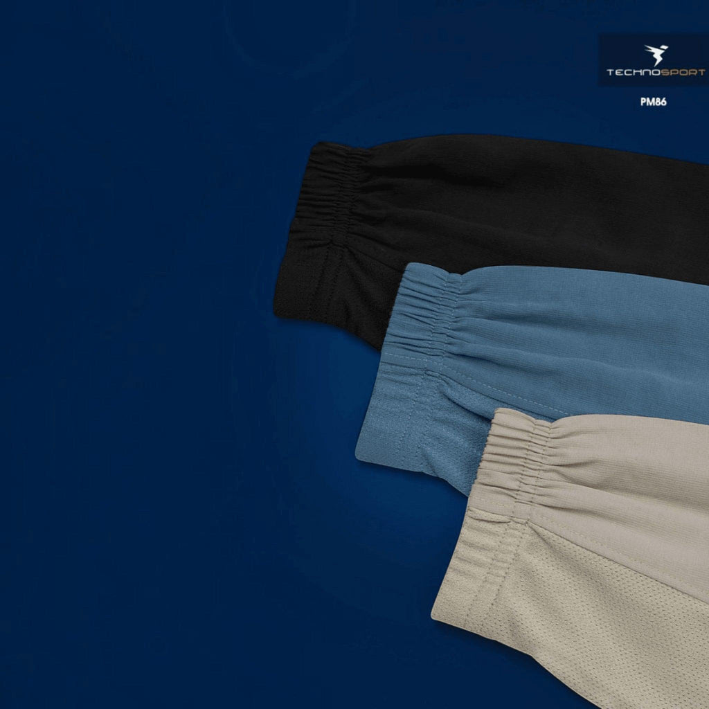 City Center Technosport lightweight woven jacket sleeves in black, blue, and beige with elasticated cuffs.
