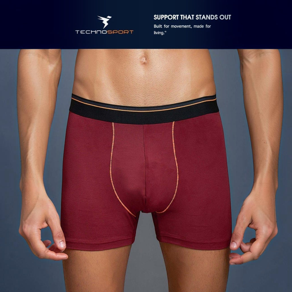 City Center Technosports OR53 maroon athletic men's trunk in 4-way stretch Lycra mesh with a comfortable elastic waistband.