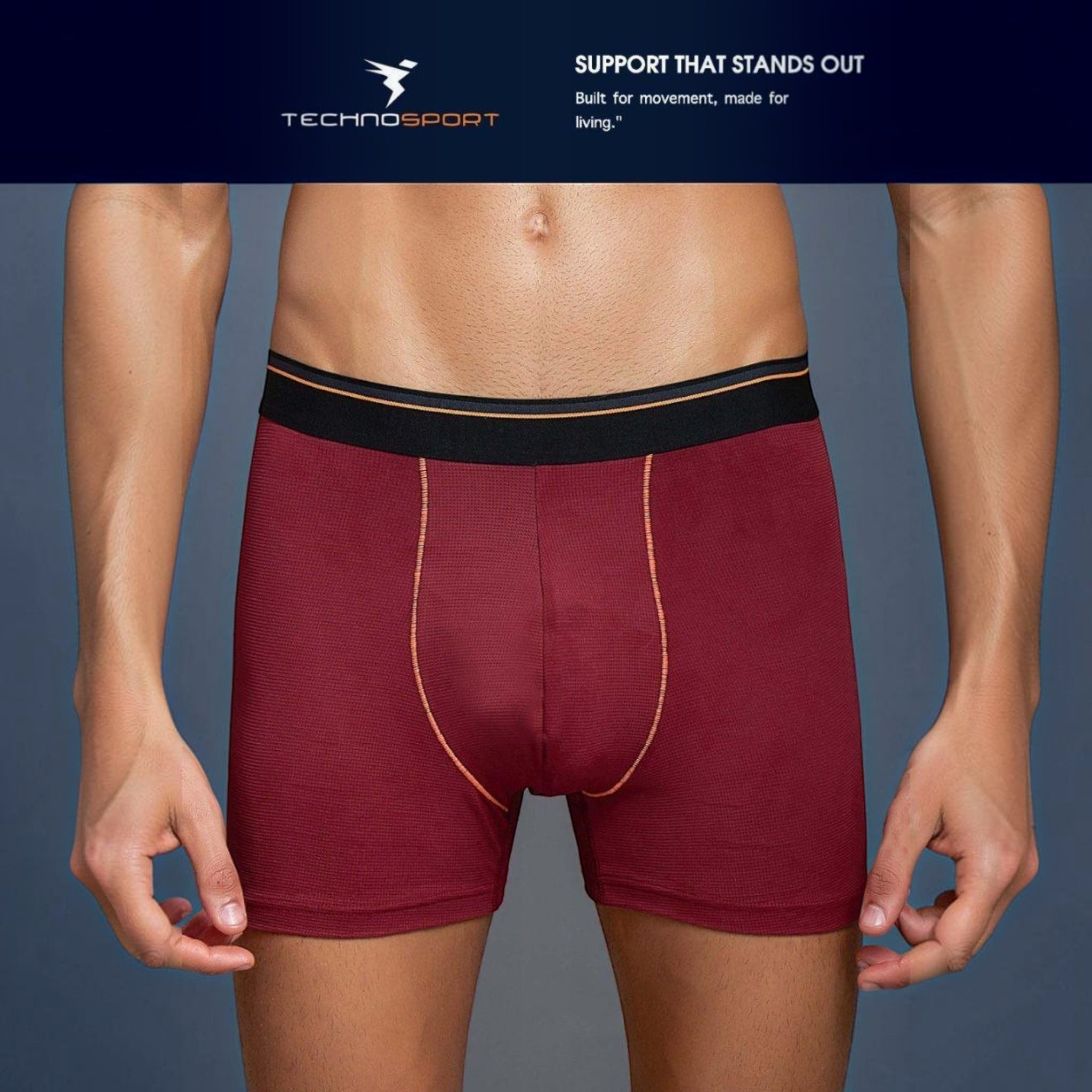 City Center Technosports OR53 maroon athletic men's trunk in 4-way stretch Lycra mesh with a comfortable elastic waistband.