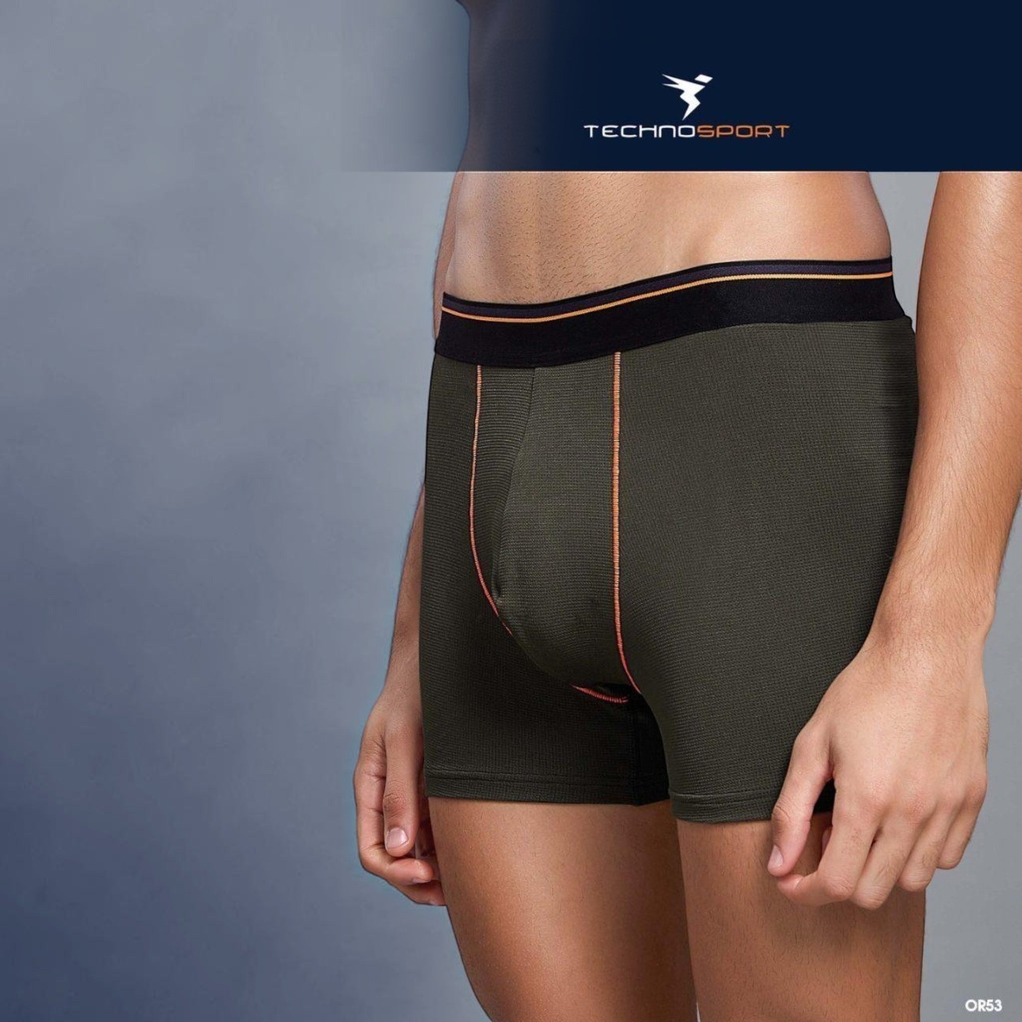 City Center Technosports OR53 olive green men's athletic trunk made from breathable 4-way stretch Lycra mesh fabric.