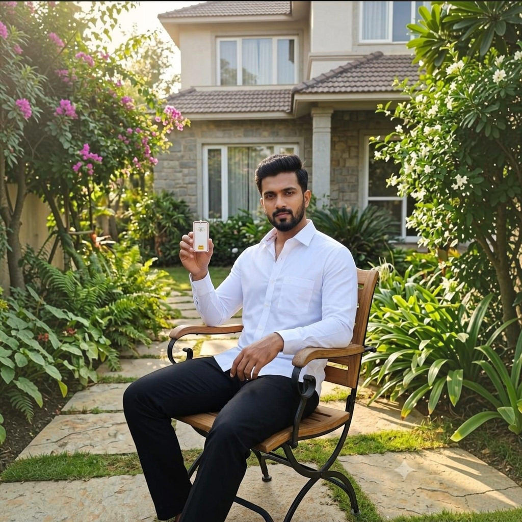 City Center TruWhite by SPEED formal white cotton button down shirt worn by a man sitting in a garden