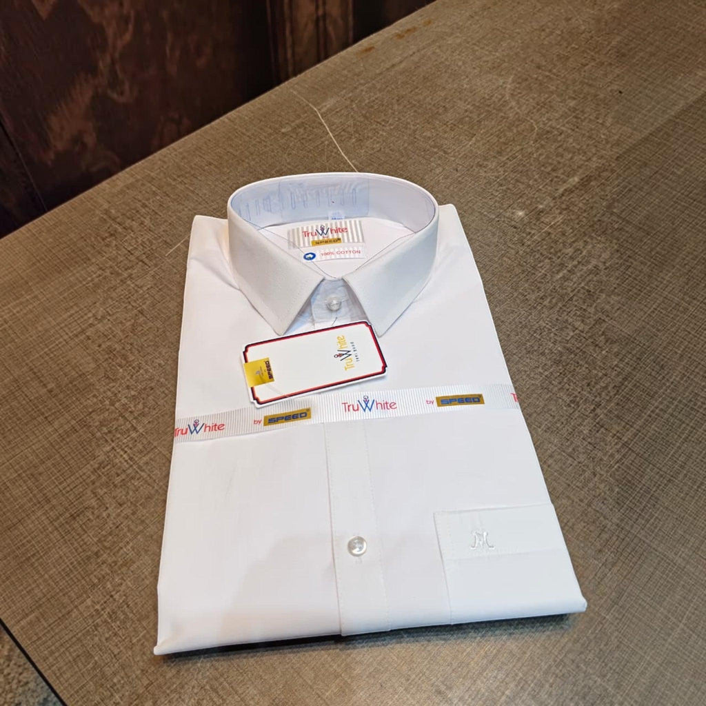 City Center TruWhite by SPEED white formal cotton button down shirt with structured collar and chest pocket detail