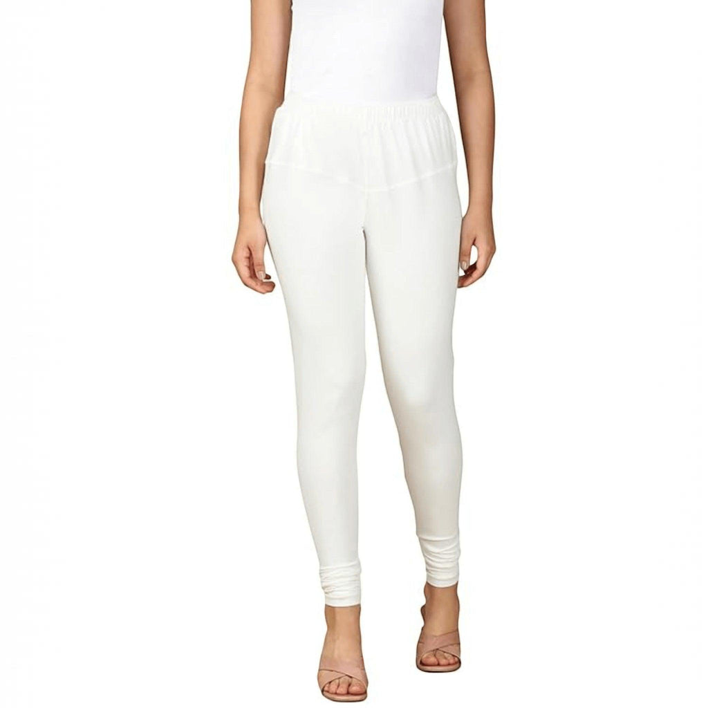 City Center white cotton lycra churidar leggings for women, featuring a comfortable pull-on design and slim fit.