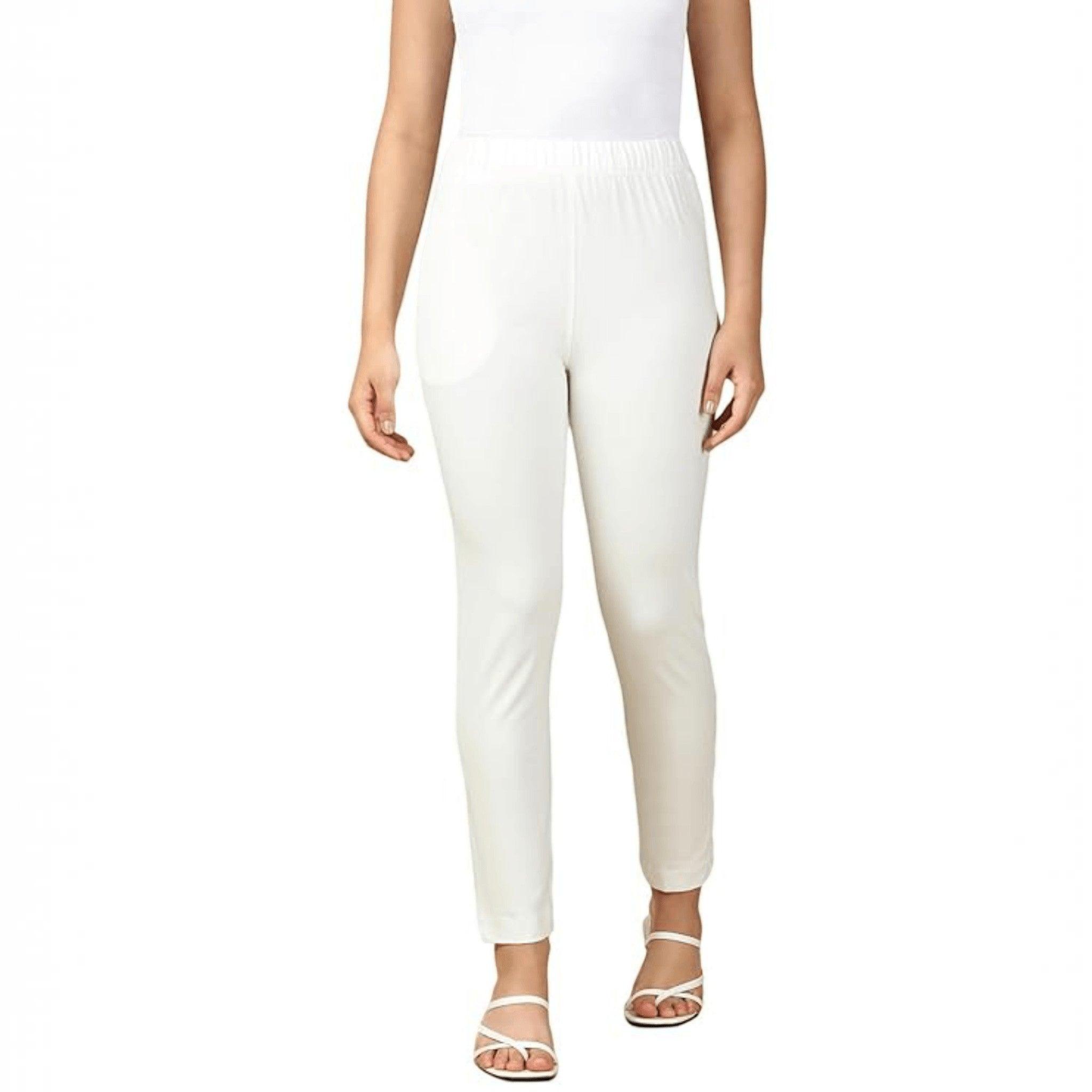 City Center PYNK by Lux Cozi white cotton lycra kurtipant with elasticated waistband and side pocket