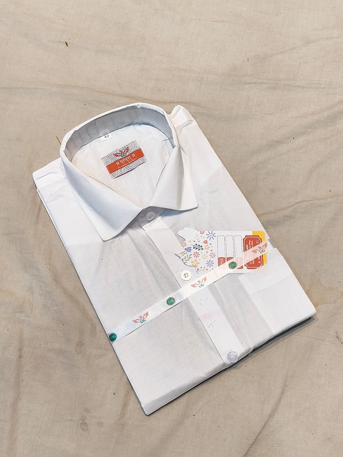 City Center white paper cotton half sleeve shirt with a crisp, lightweight texture and classic collar design.