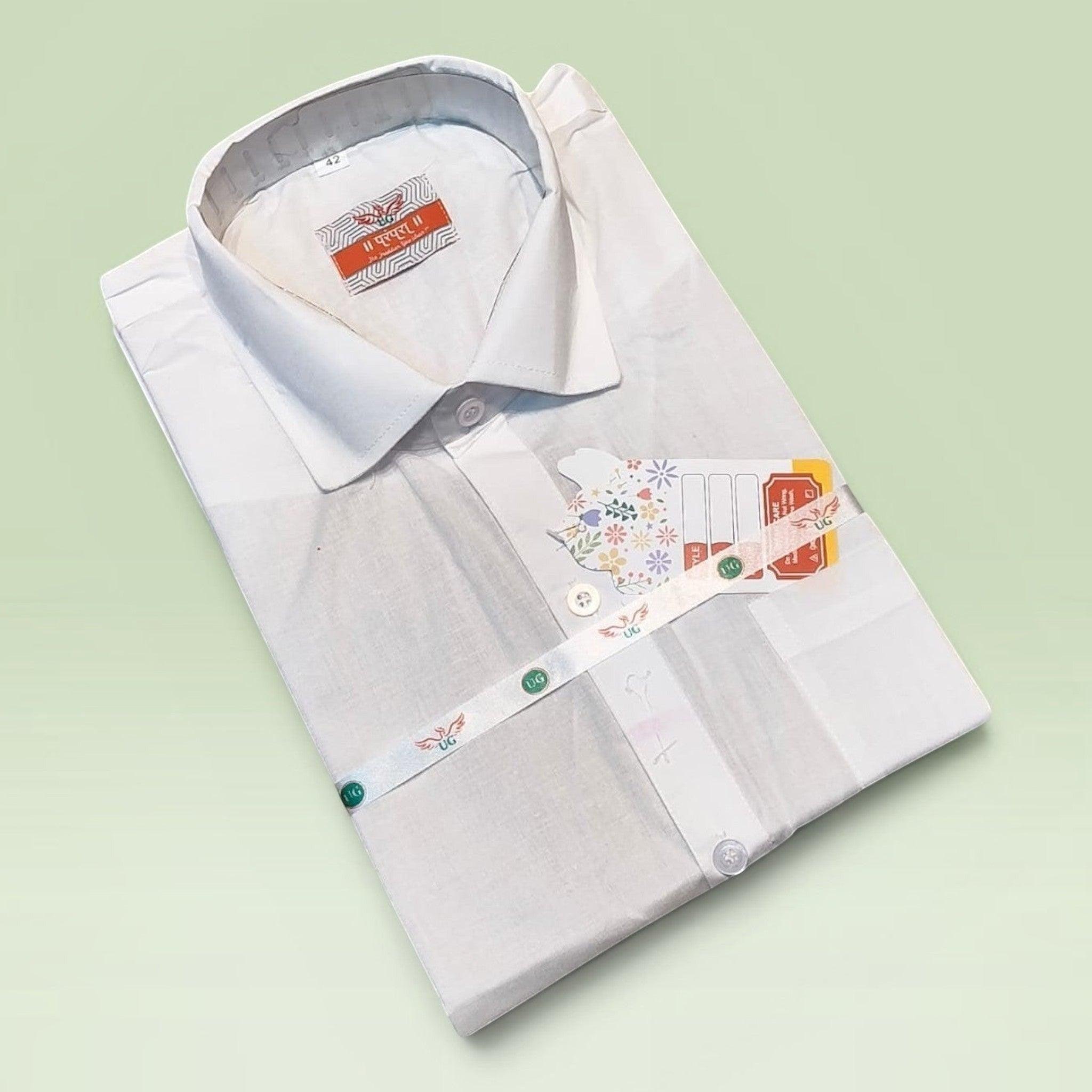City Center white paper cotton half sleeve shirt with a crisp, lightweight texture and classic collar design.