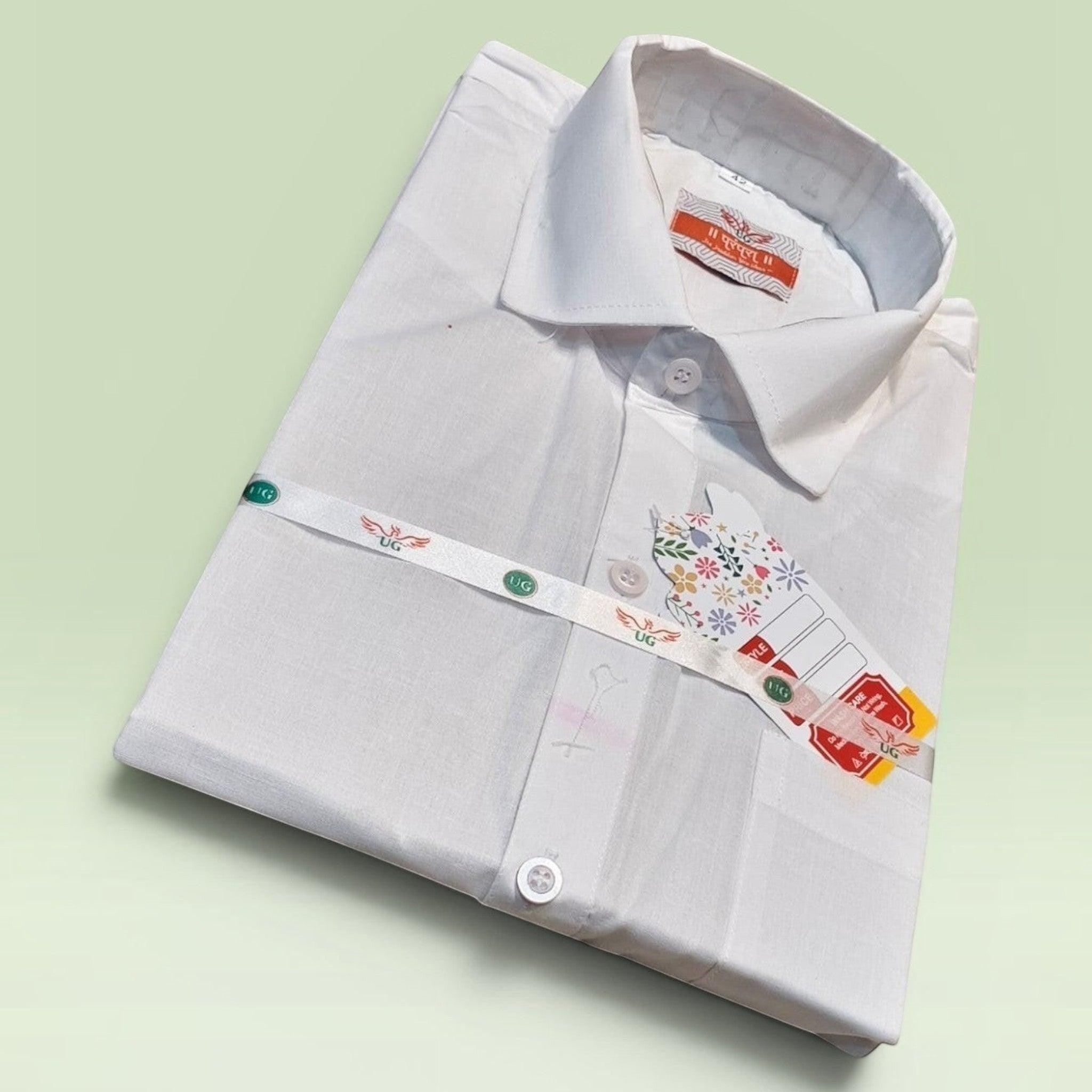 City Center white paper cotton half sleeve shirt with a crisp, lightweight texture and classic collar design.