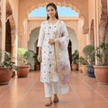 City Center white silk kurta set with floral embroidery, matching pants, and a designer dupatta for festive wear.