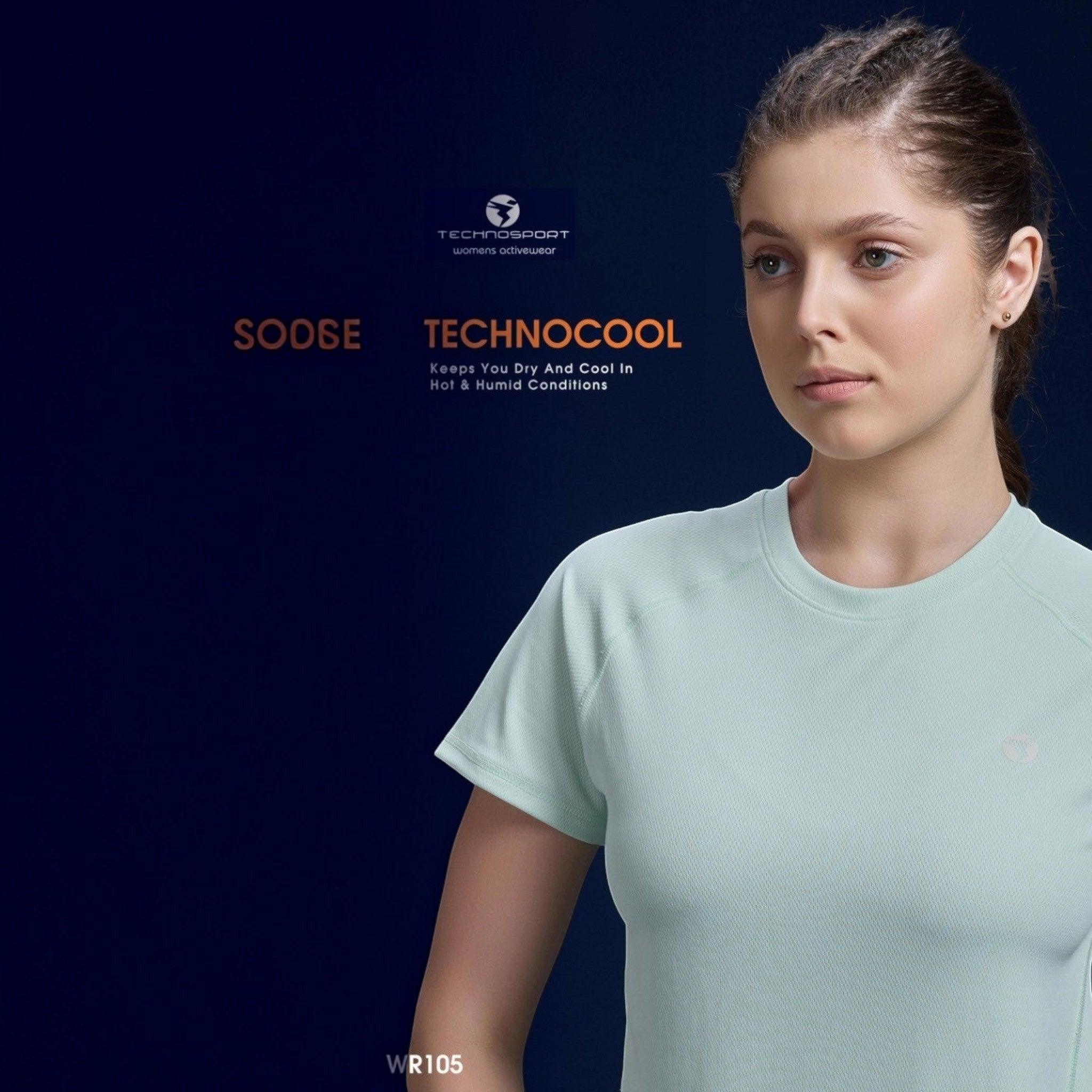 City Center WR105 Technosports women's mint green moisture-wicking activewear t-shirt on a model