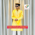 City Center men's yellow kurta and white pant set for Ganpati festival, featuring breathable linen cotton fabric.