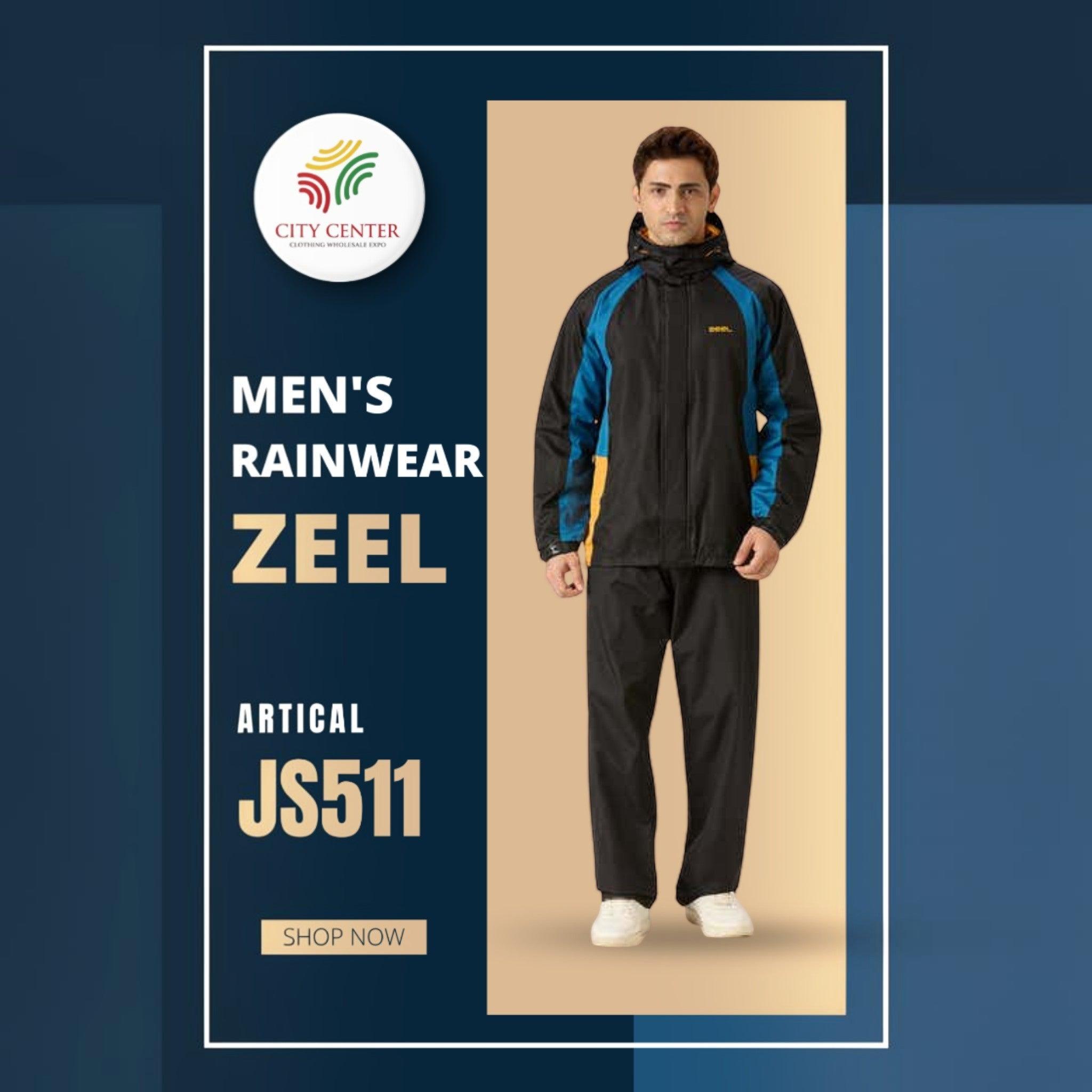 City Center Zeel men's black and blue waterproof polyester rainsuit with jacket and pants for monsoon protection