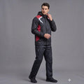 City Center ZEEL JS502 men's waterproof polyester rainsuit in black with red and white athletic accents.