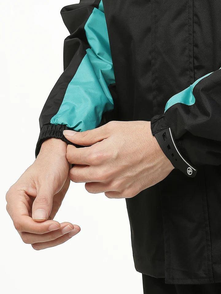City Center Zeel Go Hike black and blue waterproof rainsuit sleeve with adjustable silicon wrist Velcro cuff