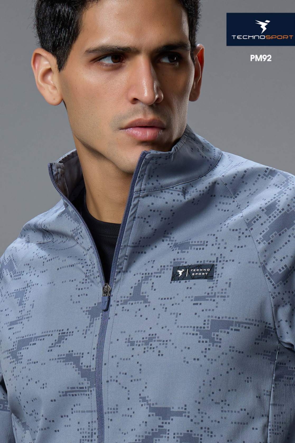 Technosport Men's Solid Hi-Neck AOP 2-Way Stretch Jacket (PM92/6