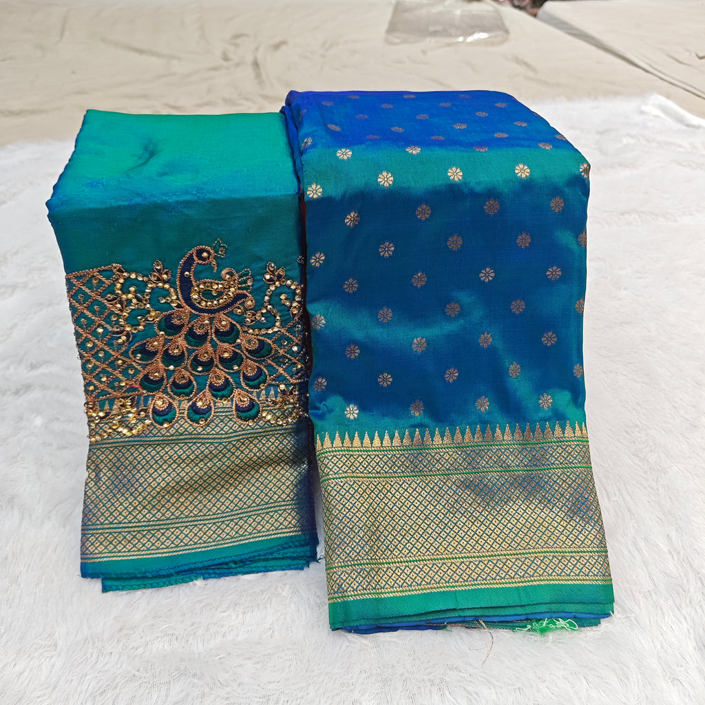 Premium Kalanjali Silk Saree with Handcrafted Aari Work Blouse
