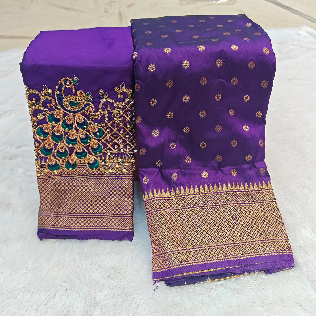 Premium Kalanjali Silk Saree with Handcrafted Aari Work Blouse