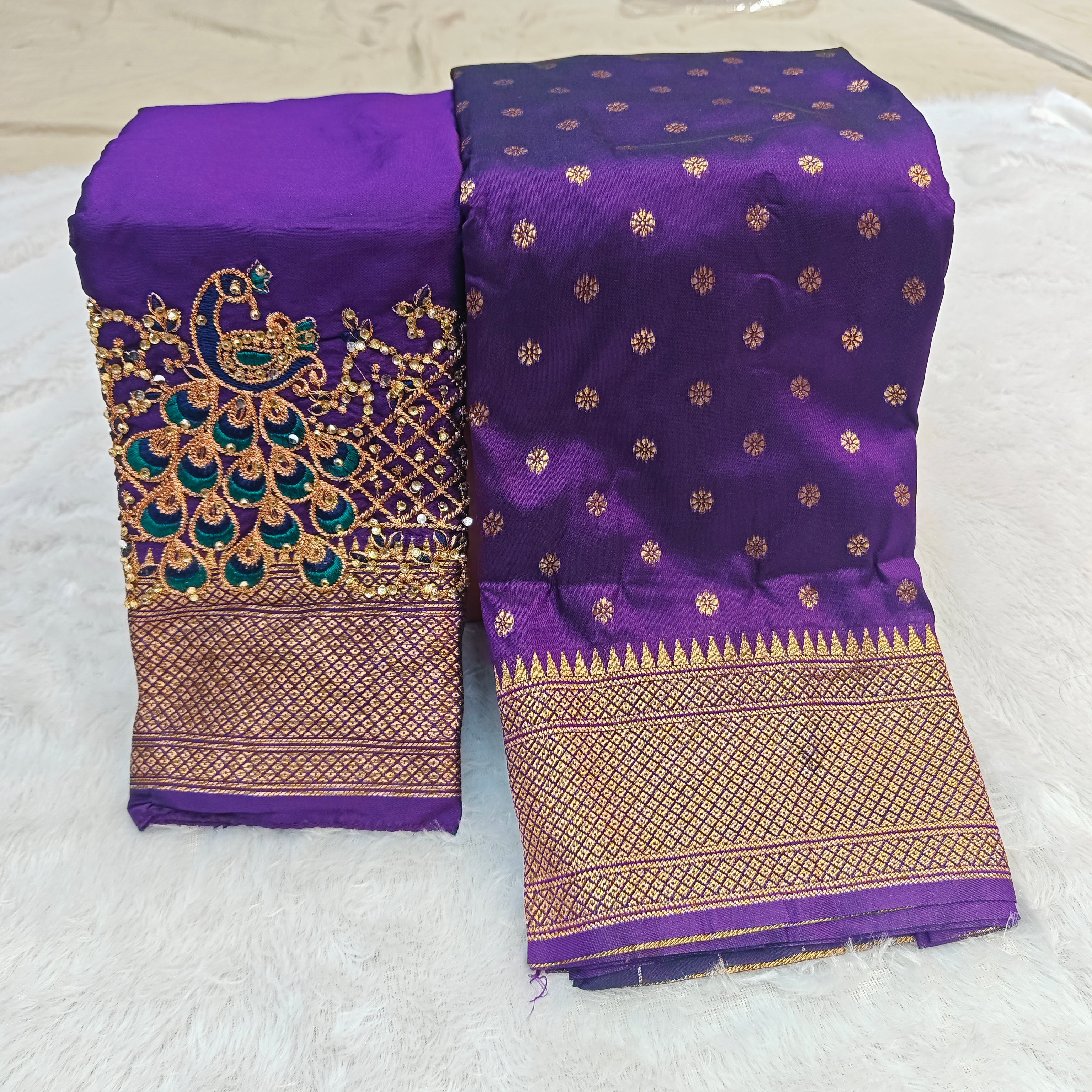 Premium Kalanjali Silk Saree with Handcrafted Aari Work Blouse